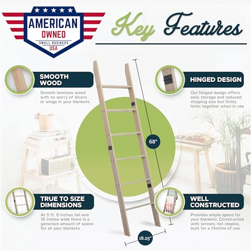 Image of Blanket Ladder for the Living Room and Bedroom, Quilt Rack, Smokey Oak