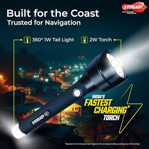 Image of Eveready Navlite DL140, Rechargeable 2W Torch + 1W Emergency Tail Light, Metallic Finish, Type B /Micro USB Charging, Overcharge Protection, Powered by BIS Certified Li-ion Battery, Pack of 8