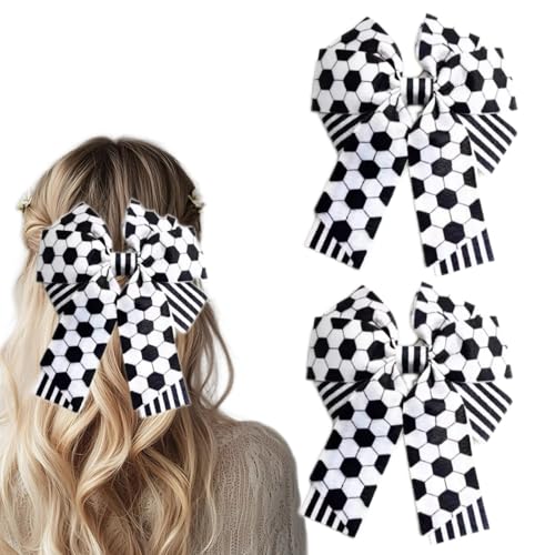 Barrette cheveux fille football : le nœud noir et blanc anti-glisse