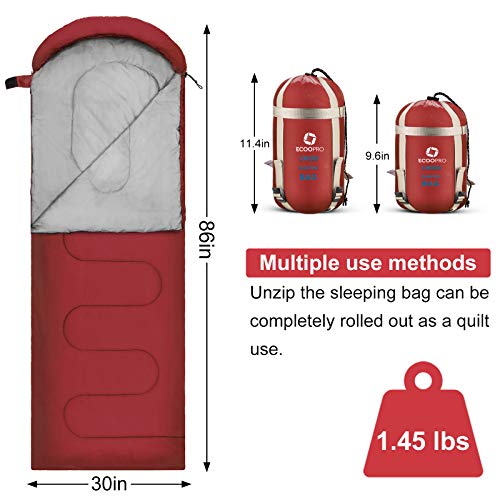 Image of ECOOPRO Warm Weather Sleeping Bag - Portable, Waterproof, Compact Lightweight, Comfort with Compression Sack - Great for Outdoor Camping, Backpacking & Hiking-83 L x 30 inch W Fits Adults