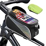 F-wheel Fahrrad Rahmentasche Wasserdicht,Fahrradtasche Rahmen Oberrohrtasche Fahrrad Handytasche für Smartphone bis zu 6.7 Zoll mit TPU Touchscreen und Regenfest Abdeckung für Montainbikes, Rennrad