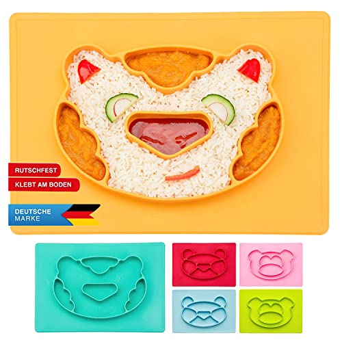 Assiette pour Enfants Tapis de Table en Silicone pour bébé Napperon antidérapant pour bébé (Tigre, Orange) Cover