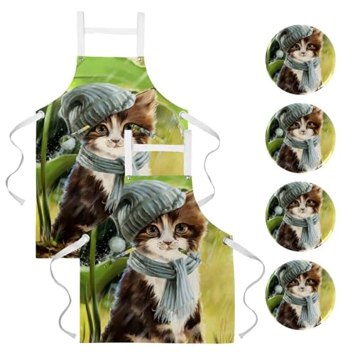 Lot de 2 tabliers de cuisine noirs avec 4 broches pour le bistrot
