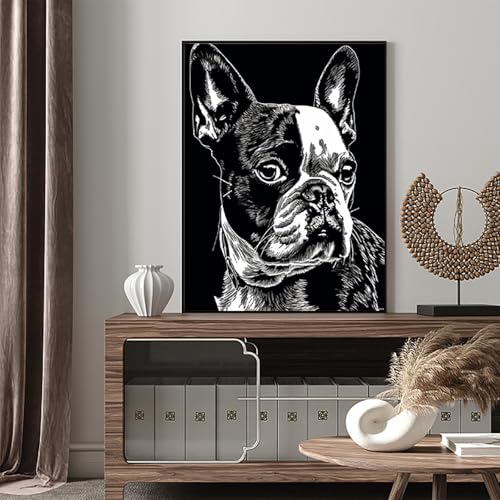 Kit peinture diamant 5D Boston Terrier pour sublimer votre décoration d'intérieur en noir et blanc