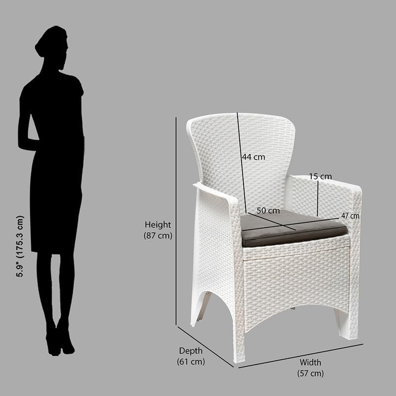 Image of Nilkamal Breeze 2 Seater Balcony Sofa Set with Square Center Table with Toughened Glass|Indoor & Outdoor Furniture|Patio Chair Two Seater, Perfect for Gardens,Restaurants,Terraces, Milky White & Grey