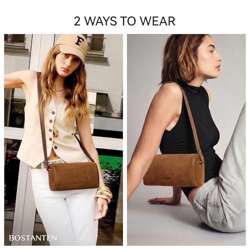 Image of BOSTANTEN Shoulder Bag for Women Suede Leather Crossbody Purse with 2 Strap