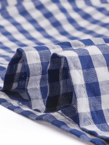 Image of Agnes Orinda Plus Size Gingham Dresses 1950s Vintage Plaid Round Neck Short Sleeve Tiered Midi Summer Dress