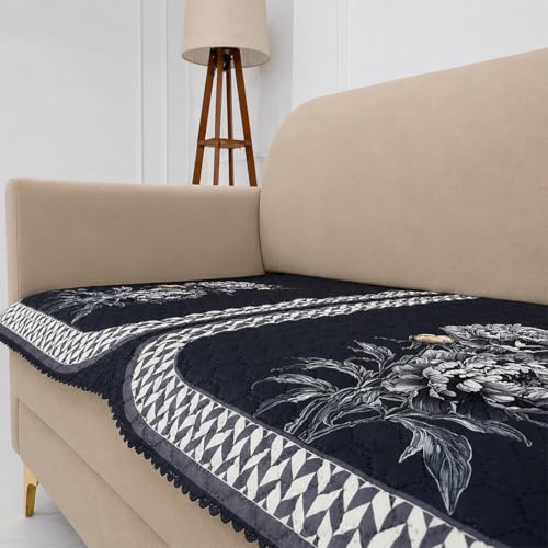 Image of Homerz 'Brooklyn Series' Premium Sofa Cover | Quilted Floral Design | Non-Slip Washable Sofa Protector | Soft Anti Slip Fabric (Ny Grey, 3 Seater, Only Seat Cover)