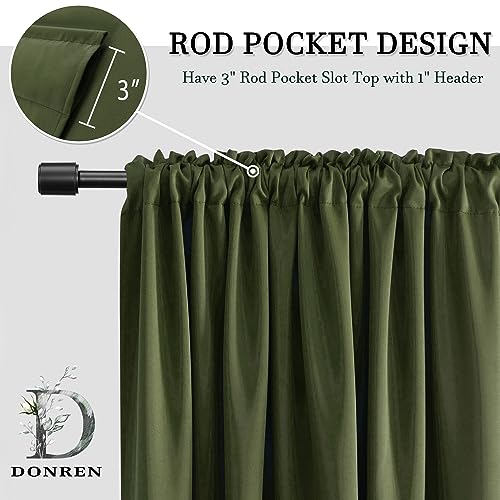 Image of DONREN Dark Olive Green Blackout Curtains for Classical Dining Room Kitchen Bathroom Deco - Loden Room Darkening Thermal Insulated Window Curtain Panels for Bedroom,Set of 2 Panels,W 52 x L 63