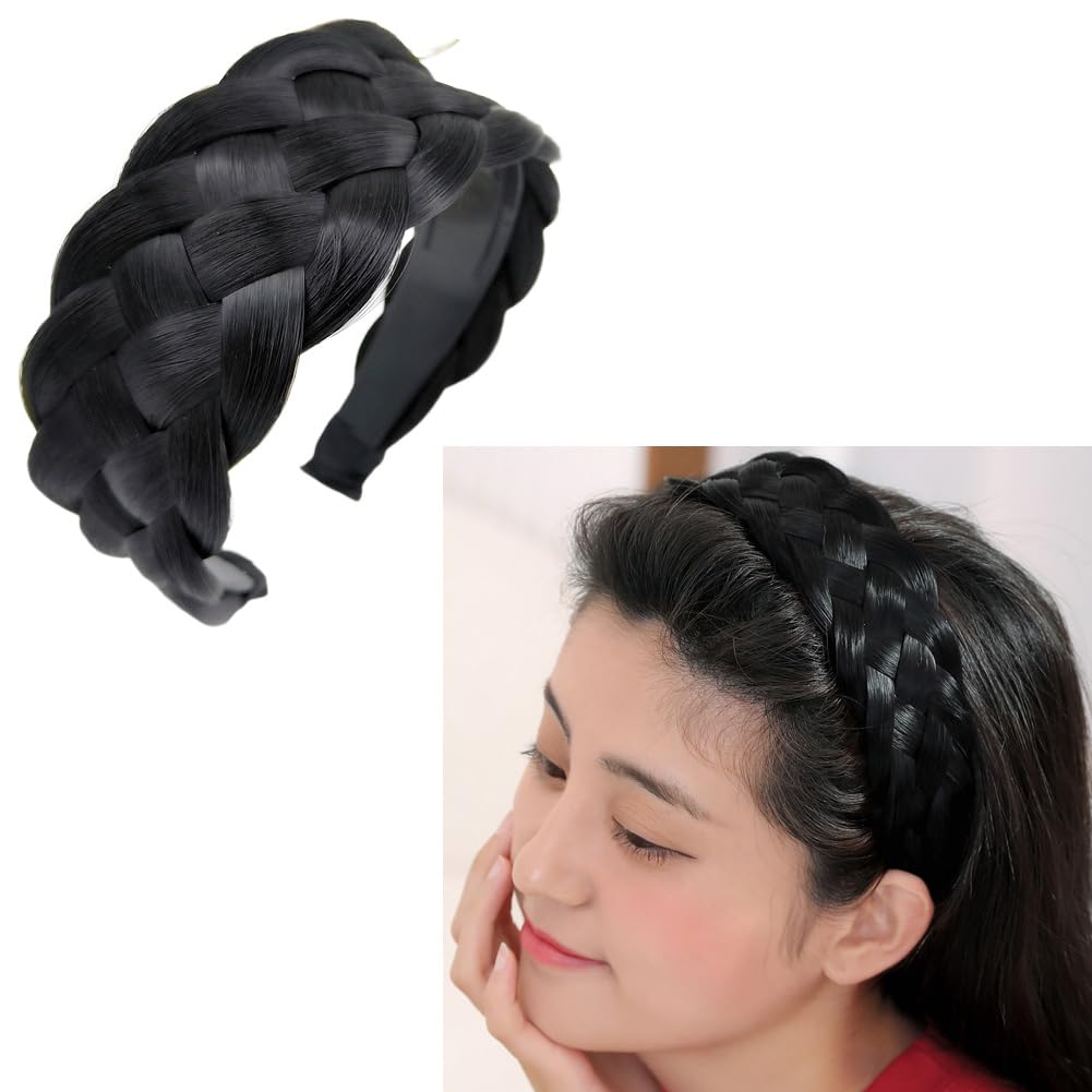 Amazon.com : RFTWXHPN Black Wig Braided Headbands for Women  display picture 3