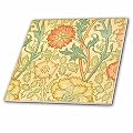 6 Inch Ceramic Tile - William Morris Pink and Rose - Green Garden Flower Floral Pattern Vintage Art
