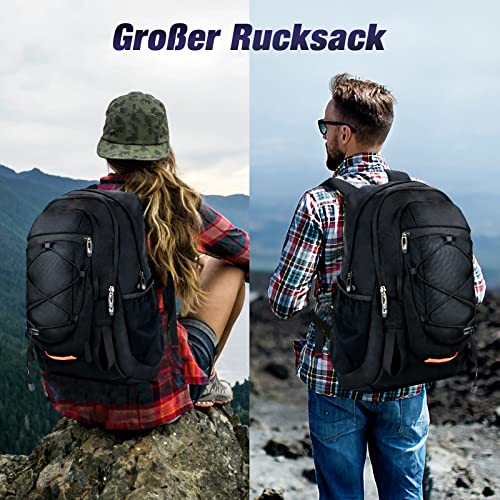 Petfu Rucksack Herren Wanderrucksack 40L Tagesrucksack Wasserdichter Groß Laptop Rucksack 15.6-17 Zoll für Business, Schule, Radfahren, Wandern und Sport(Schwarzer)