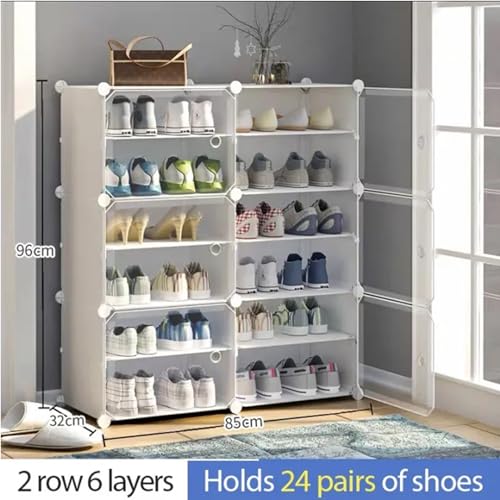 Image of AYSIS 12 Shelf DIY Shoe Rack Box Organizer ^ Multi-Purpose Plastic Shoe Rack for Home, PP Plastic Home Rack with Door for Entryway, Chappal Slipper Shoe Stand【White, 12-Shelf-6-Door】