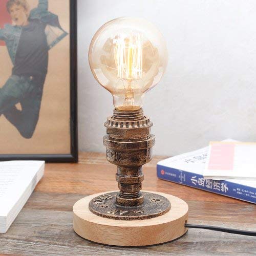 Vintage Industrial Table Lamp Steampunk Table Light Rustic Water Pipe Bedside Solid Wood Decoration Home Study Room Bedroom Library Hotel Barn Warehouse Desktop Lights Interesting Household faucets steampunk buy now online