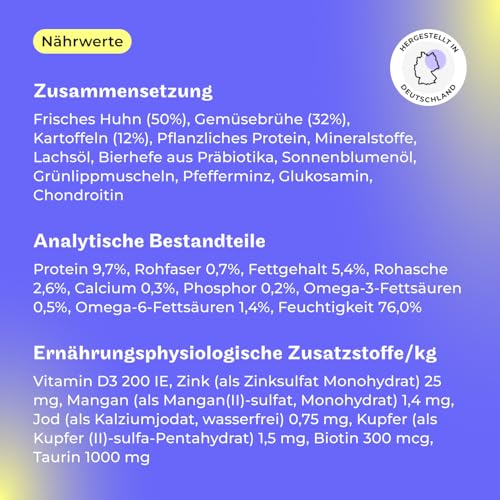 HEY HOLY Premium Nassfutter für Minis | 6X 400g Hundefutter für ausgewachsene Minis mit Huhn | Hochverträglich aus natürlichen Zutaten