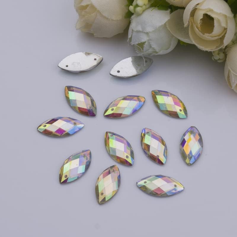 Miniatura 8 de Walfront 500 diamantes de imitación de cristal, 0.236 x 0.596 pulgadas de acrílico en la parte trasera plana, decoración en forma de ojo de caballo