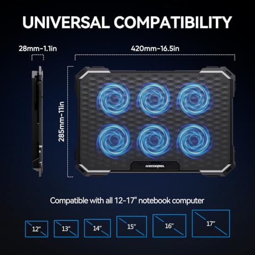 Image of ICE COOREL Laptop Cooling Pad with 6 Cooling Fans, Laptop Cooler Stand with 6 Height Adjustable, Laptop Fan Cooling Pad for 12-17 Inch,Two USB 2.0 Port, The Wind Speed Adjustable [2022 Version]