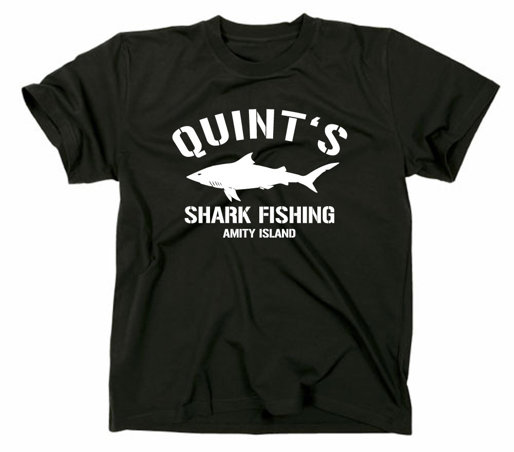 Styletex23 Men's Black Quint's Shark Fishing Amity Island T-Shirt, Xl,