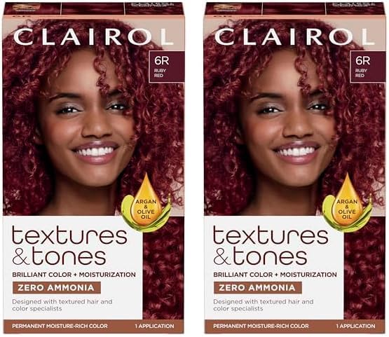 Clairol Textures & Tones Permanent Hair Dye, 6R Ruby Red Hair Color, Pack of 2