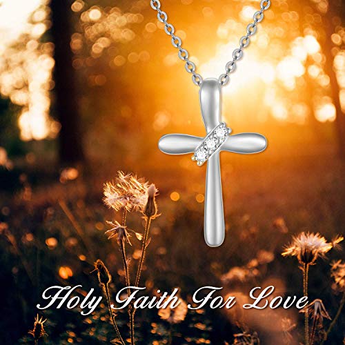 Sisgem 10K Real Gold Diamond Cross Necklace For Women, Natural Round-Cut Diamond Accent White Gold Cross Pendant Christmas Anniversary Love Gift Jewelry For Her, 18 Inch #TOP4