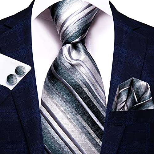Image of Hi-Tie Men Ties Sets Silk Stripe Paisley Necktie Pocket Square Cufflinks for Business Wedding