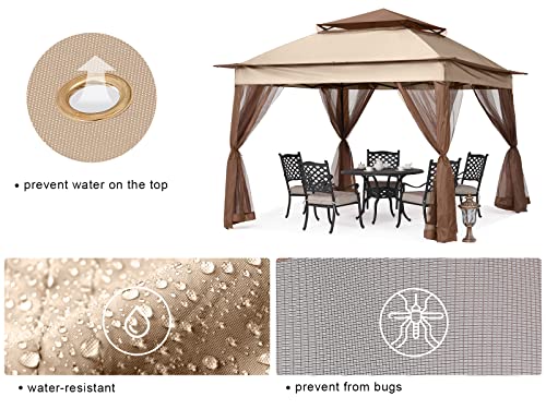 Image of MASTERCANOPY 11x11 ft Pop Up Gazebo with Netting Screen Walls, Champagne