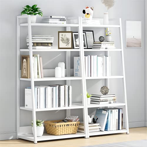Iotxy 5 Tier Open Bookshelf - Steel And Wood Display Stand, 50Cm Width Floor-Standing Bookcase, White #TOP6