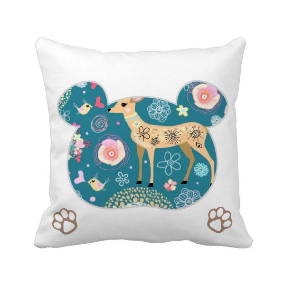 Housse de coussin motif fleurs oiseaux cerfs ours pour décoration canapé et chambre