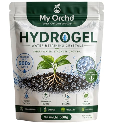 Hydrogel Water Retaining Crystals for Plants (500g) | Super Absorbent Polymer | Absorbs 500x Water | Reduces Watering Frequency | for Indoor Plants, Gardening, Farming