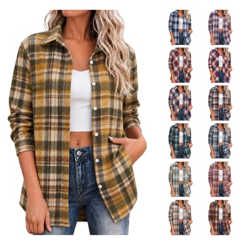 Womens Flannel Long Sleeve Shirts Casual Button Down Plaid Tops - image 1