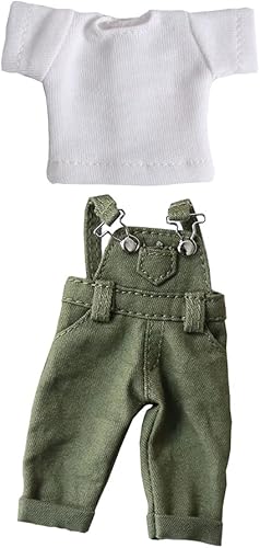 Ropa de muñeca Bjd Ropa Moda Correa Pantalones de mezclilla para OB11, GSC, 112bjd Muñeca Ropa Accesorios Pantalones+Camiseta (Verde)
