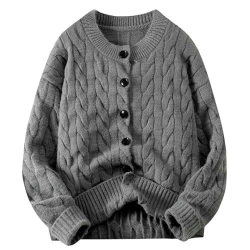 Jersey de punto para hombre cuello redondo invierno manga larga holgado grueso