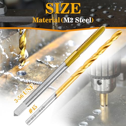 Image of 3-56 UNF Tap and #45 Drill Bit Kit, M2 HSS Drill and Tap Set, Combination of Drill and Tap Kit for Metal