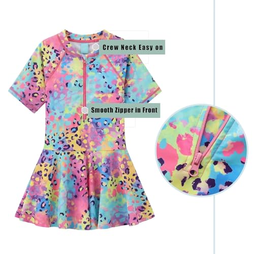 Image of Girls One Piece Swimsuits Bathing Suit for Kids Girls Summer Swim Dress Short Sleeve Swimwear 3-16 Years