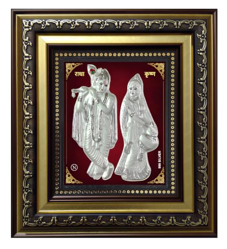 Image of ARTSMINE 999 Silver Radha Krishna Frame - Pure Silver Sheet with Purity Certificate|Ideal for Pooja Room, Home & Office Decor|Best for Wedding, Housewarming & Corporate Gift - 1 Unit (23 x 20 CM / 8.5 x 8 Inch)