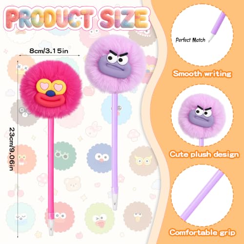 Image of CZWZ 24 Pack Pom Pom Pens Fluffy Cute Pens - Funny Emoji Face Kawaii Plush Novelty Gel Ink Pens 0.5mm for Kids Girls, Classroom Prizes, Treasure Box Toys, Party Favors & Back to School Gifts