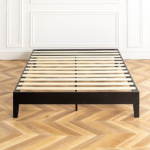 Mellow Naturalista Grand 12 Inch Solid Wood Platform Bed with Wooden Slats, Easy Assembly, Queen, Black