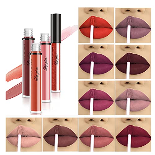 10 Colors/Set Matte Liquid Lipsticks - Matte Liquid Lip Gloss Lip Sticks Cosmetic Waterproof Long Lasting Non-Stick Cup Makeup Lipstick Gift Set