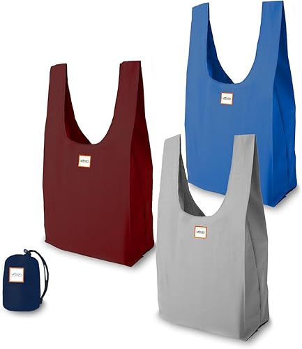 Miniatura 8 de Bolsas de compras reutilizables, juego de 6 bolsas de comestibles lavables en un paquete compacto, nailon resistente duradero y colorido grande,