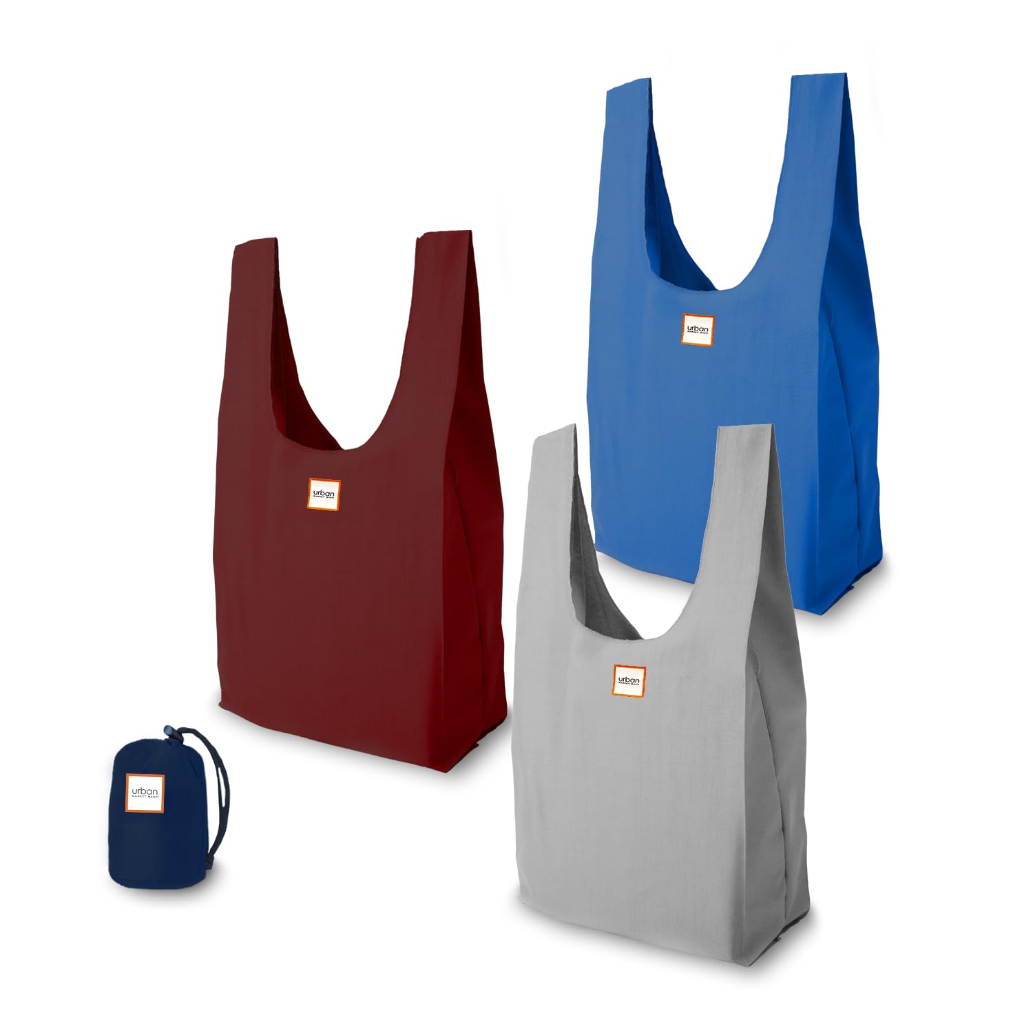 Urban Market Bags - Ocean - 3 Foldable Reusable Shopping Bags in 1 Compact Pouch, Luxury Quality, Durable Fabric, Holds 50+ lbs, Machine Washable,