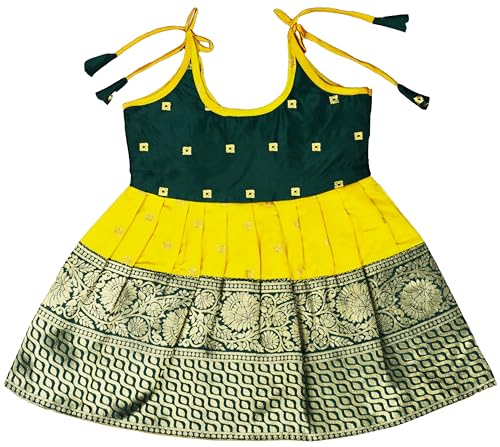 Rechesta Baby Girl’s Cotton Silk Frock Green and Yellow