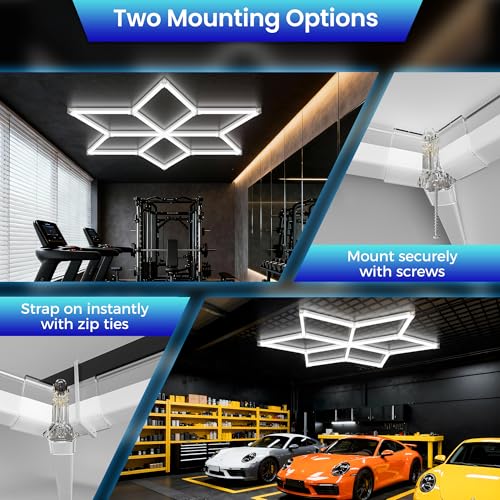 Gneng Hexagon LED Lights, 6500K Cool White 8910LM Honeycomb Ceiling Light for Garage Gym Workshop; Hex Lights for Basement Warehouse Barber - image 8