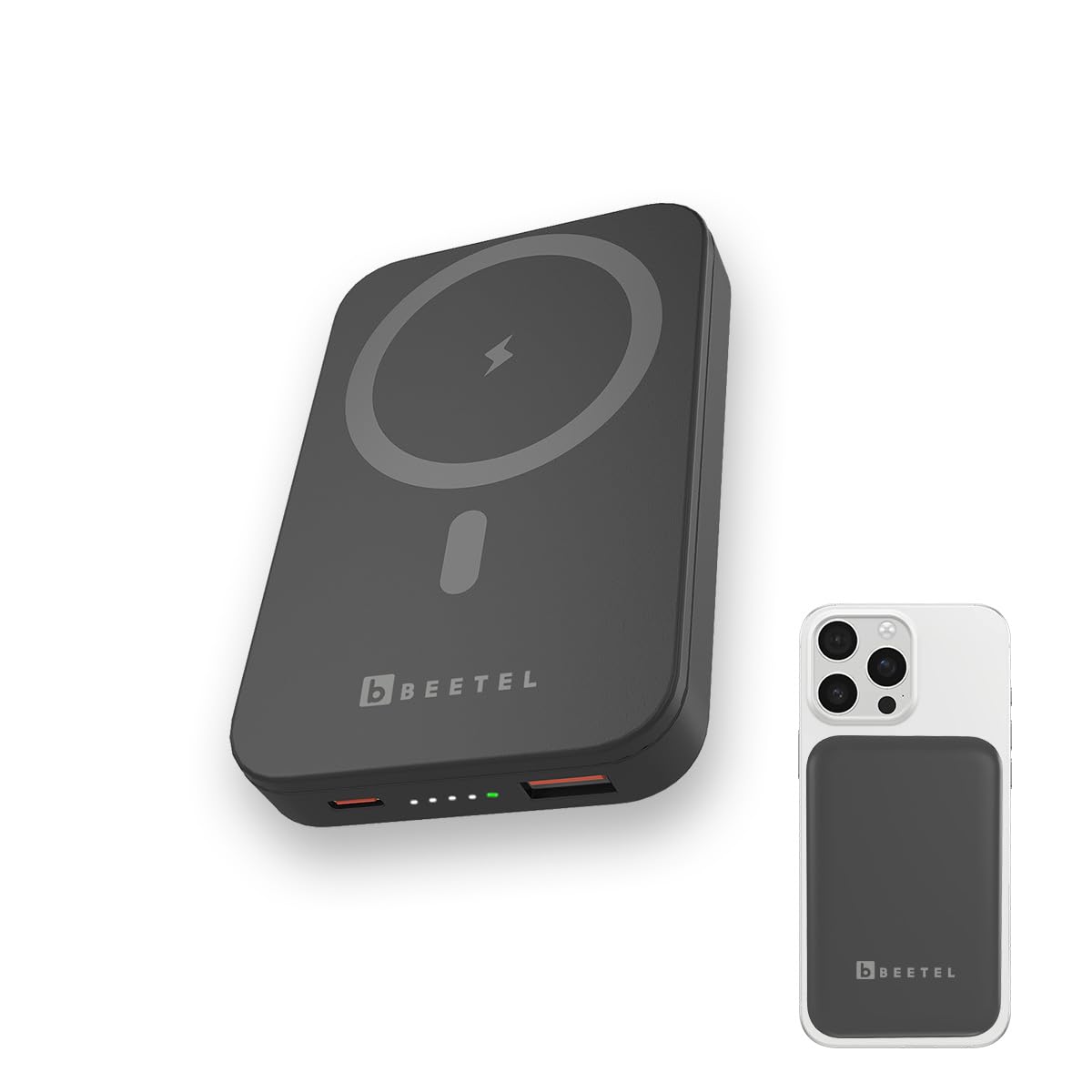 Beetel MagVibe Series WR10 Magsafe 10000mAh Magnetic 15W Wireless Power Bank for Apple iPhone, Samsung, OnePlus, All Smartphones|Qi Enabled Devices|3M Ring in Box|Anti-Slip Rubberised Finish | Black-image-1