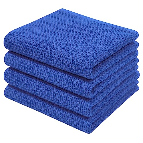 Image of Homaxy 100% Cotton Waffle Weave Kitchen Dish Towels, Ultra Soft Absorbent Quick Drying Cleaning Towel, 13 x 28 Inches, 4-Pack, Blueberry