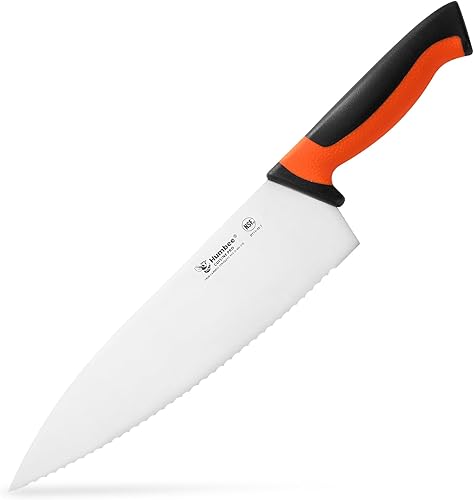 Cuchillo de chef profesional de 10 pulgadas con mango ergonómico, cuchillo de cocina de acero inoxidable certificado NSF, dientes ondulados