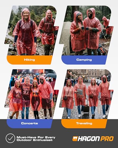 Hagon PRO Disposable Rain Ponchos for Adults (5 Pack)
