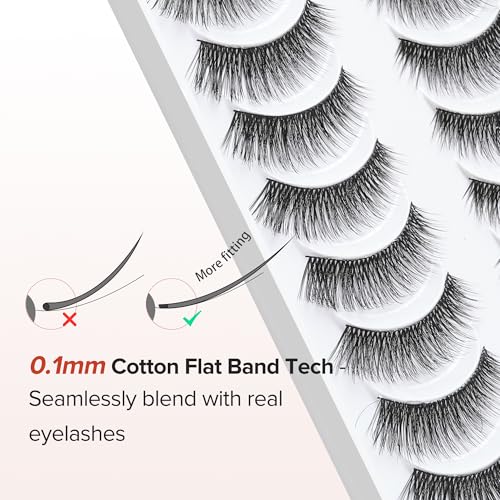 False Eyelashes Cat Eye Lashes Wispy 15mm Strip Eyelashes Thin Band Natural Lashes Fluffy Eyelashes Siligli Lashes Pack Fake Lashes 3D Volume Curly Eyelash 10 Pair - Image 3