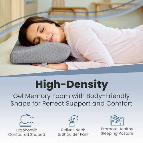 Image of CareFoam Cervical Pillow | 2 Years Warranty | Ventilated Cooling Gel Memory Foam Orthopedic Pillow Neck Support Pillow for Sleeping, Neck & Shoulder Pain | Contour - Pack of 1 | Grey Jacquard Cover
