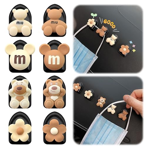 KRGNPLE 8個入り 車 フック 車用 ミニフック キュート くま 収納 粘着式 携帯式 簡単な取り付け キーキーパー ケーブル収納 壁掛けの屋内用品 多機能（製品の内容：くまシリーズの粘着フック8つ）のサムネイル