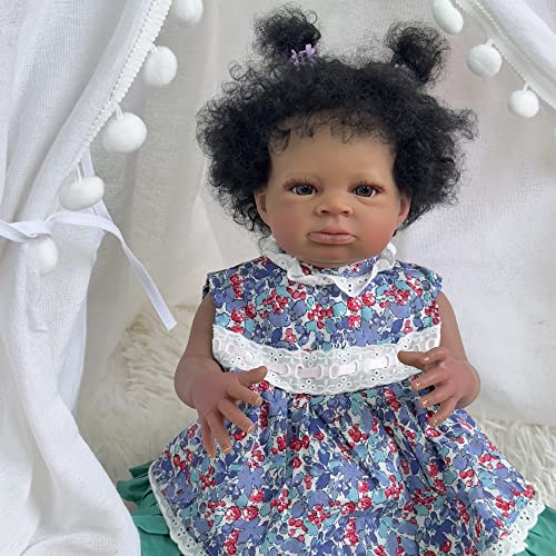 Image of Angelbaby Lifelike African American Reborn Baby Doll Black Girl 20 Inch Newborn Realistic Silicone Baby Soft Body Brown Skin Bebes Super Cute Child Doll for Girls Gifts